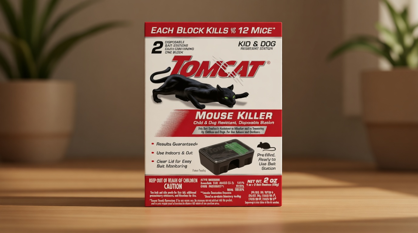 Tomcat Mouse Killer Disposable Bait Station — Child & Dog Resistant, Indoor/Outdoor Use, Easy Monitoring, 2 Pre-Filled Bait Stations