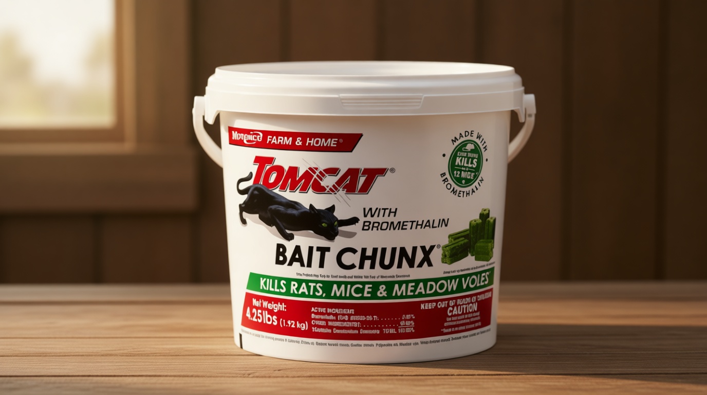 Tomcat with Bromethalin Bait Chunx Pail - Rat & Mouse Bait, Rat and Mice Control for Agricultural Use and Professional Applicators, 4.25 lbs.