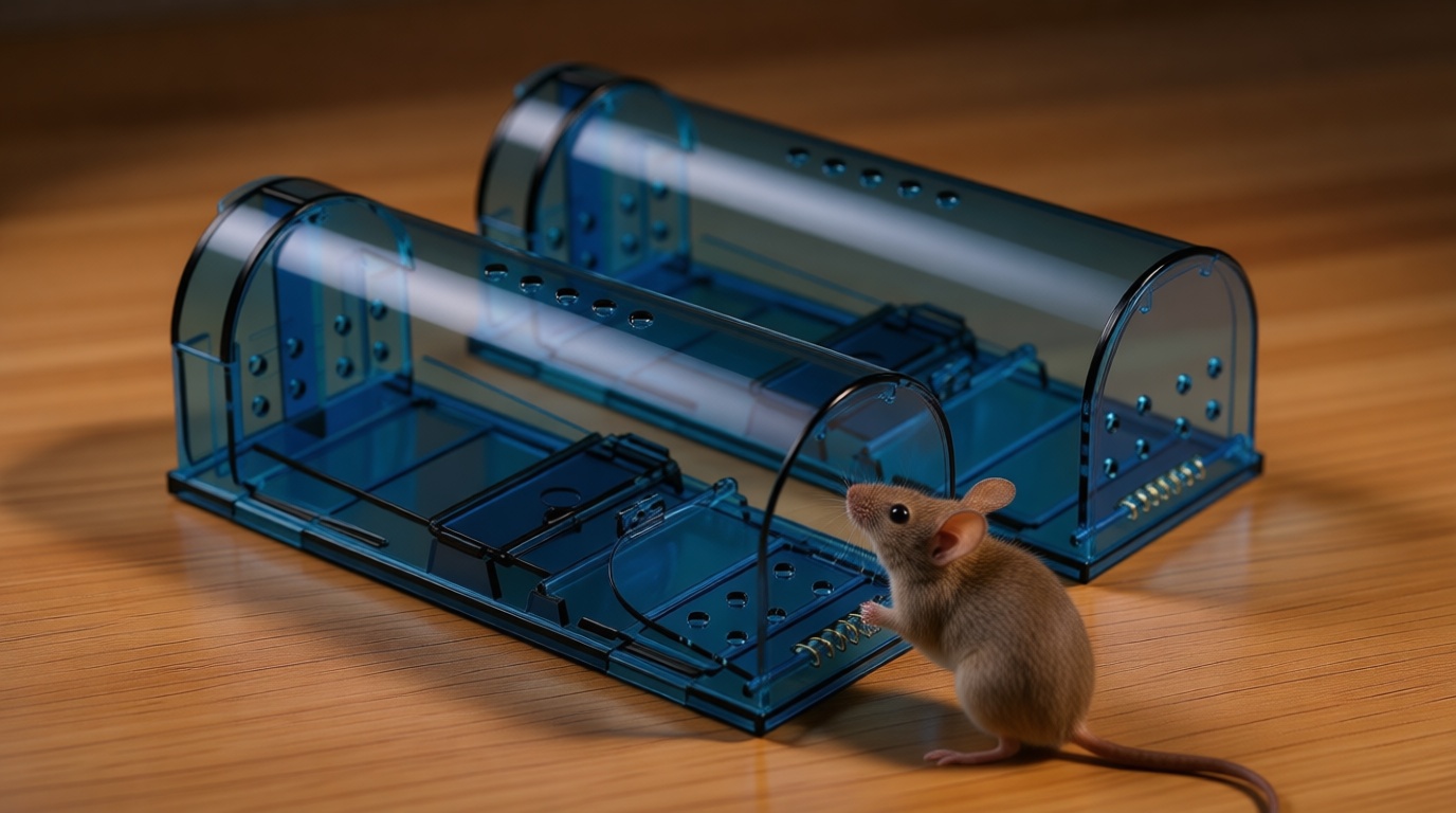 Blinc [2-Pack] Humane Mouse Trap - Catch and Release No-Kill Rodent Traps for Indoors & Outdoors - Safe for Children & Pets - Reusable Mouse Catcher for Kitchen, Pantry & Garage (Transparent Blue)