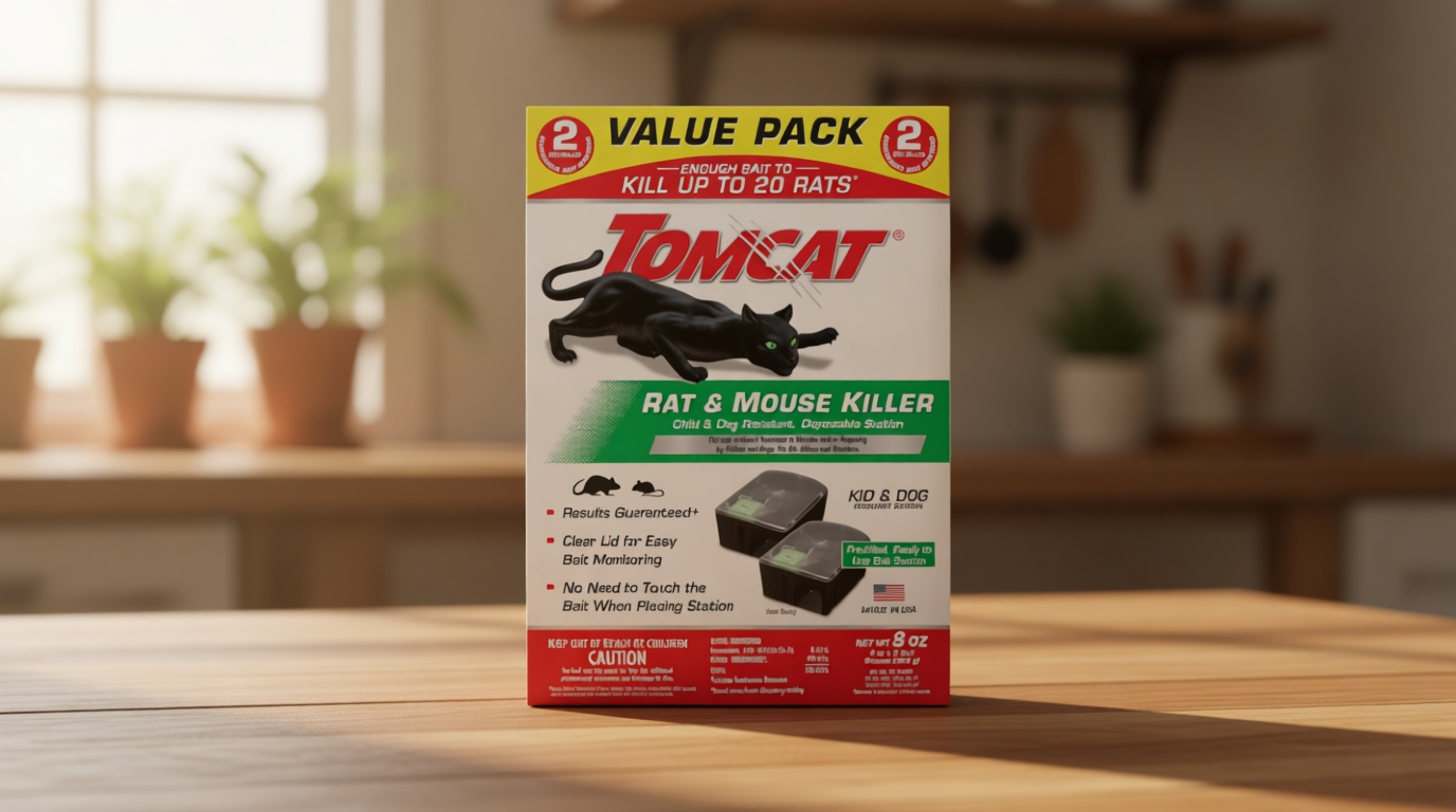 Tomcat Rat and Mouse Killer Disposable Stations for Indoor/Outdoor Use: Child and Dog Resistant, Pre-Filled, Easy Monitoring, 2-Pack