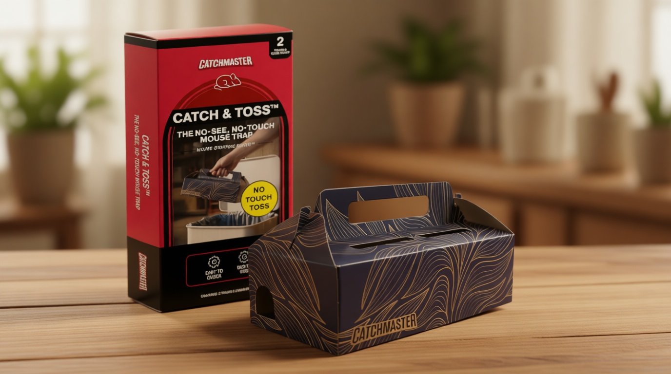 Catchmaster Catch & Toss: No-Touch, No-See Disposable Mouse Glue Traps Indoor, No Bait Needed (2 Pack), Catches up to 10 Mice — Pesticide-Free, 6 Months of Child & Pet Protection Sticky Mouse Traps