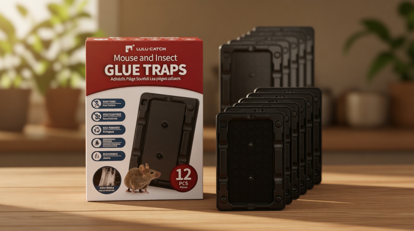 LULUCATCH Mouse & Insect Traps 12 Pack, Heavier Sticky Traps with Non-Toxic Glue for Small Mice & Insects. Sticky Mouse Traps Indoor for Home, Easy to Set