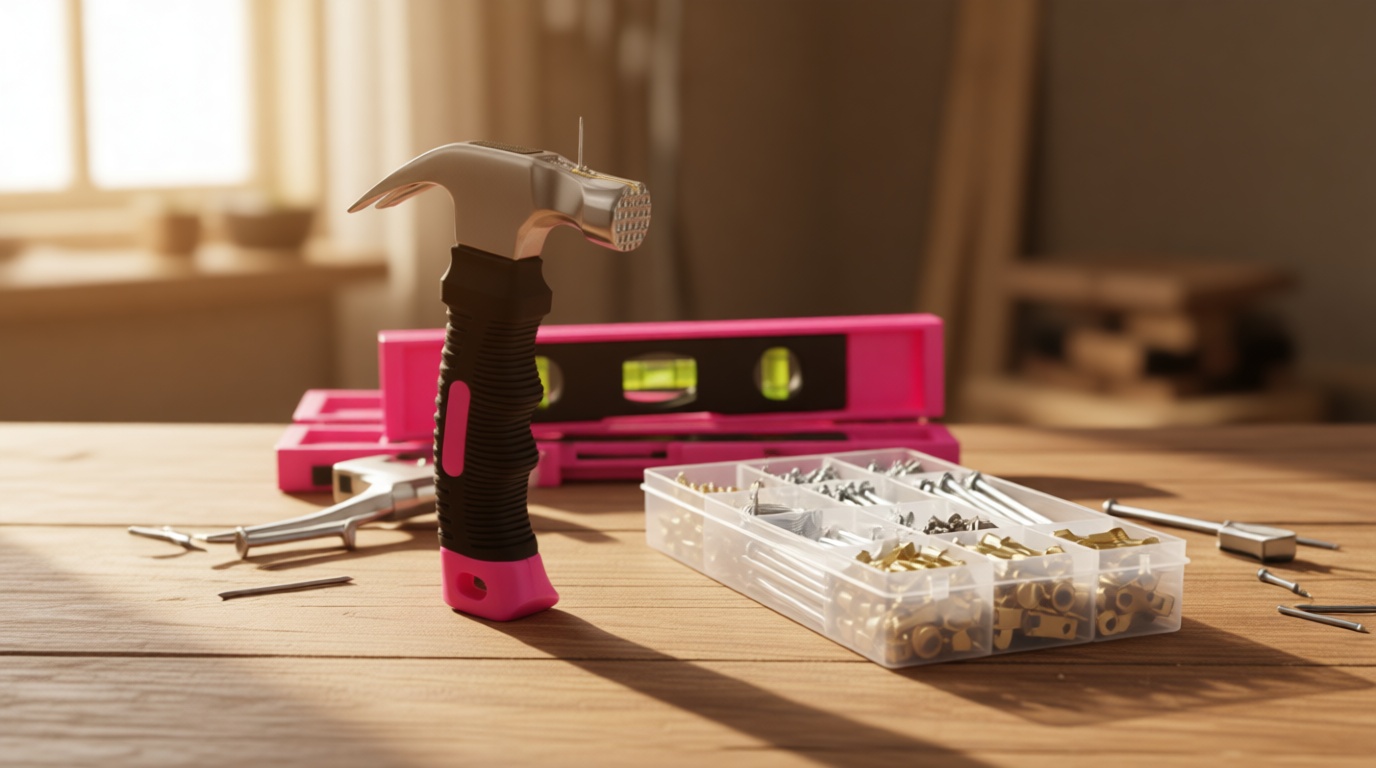 Picture Hanging Kit, 315pcs Hanging Hardware with Hooks, Wire, Nails, D Ring, Wall Hanging Kit with Hangers, Magnetic Level and Small Pink Claw Hammer, nails for hanging pictures for Home Decor