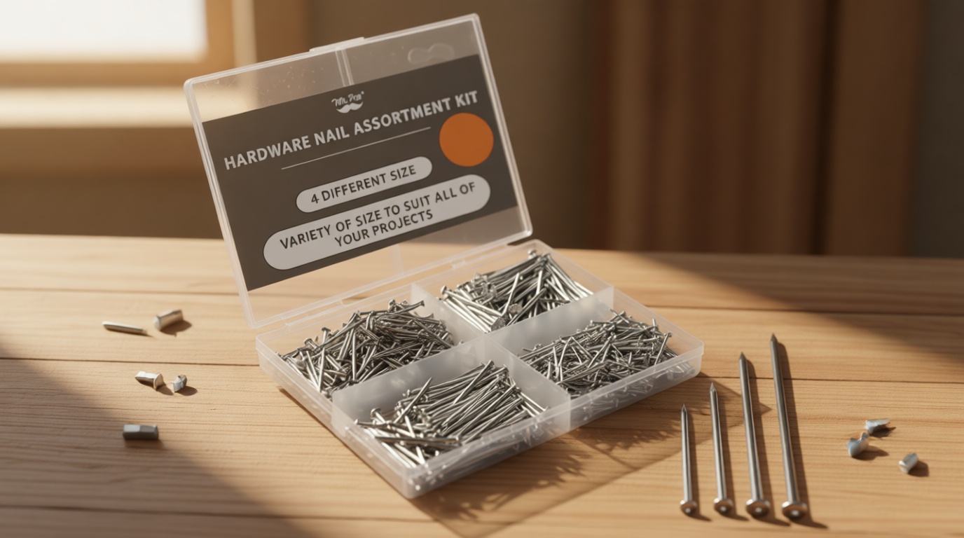 Mr. Pen- Nail Assortment Kit, 600 Pcs, 4 Sizes, Silver, Small Nails for Hanging Pictures, Finishing Nails