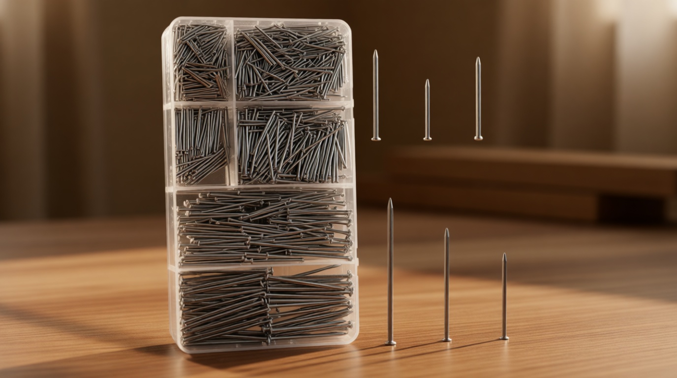 KURUI 700pcs Hardware Nails for Hanging Pictures, Up to 2"-Long Finish Nails Assortment Kit for Wall Art Decor, 640 Frame Nails and 60 Small Finishing Nails for Drywall Wood - Silver Picture Hangers