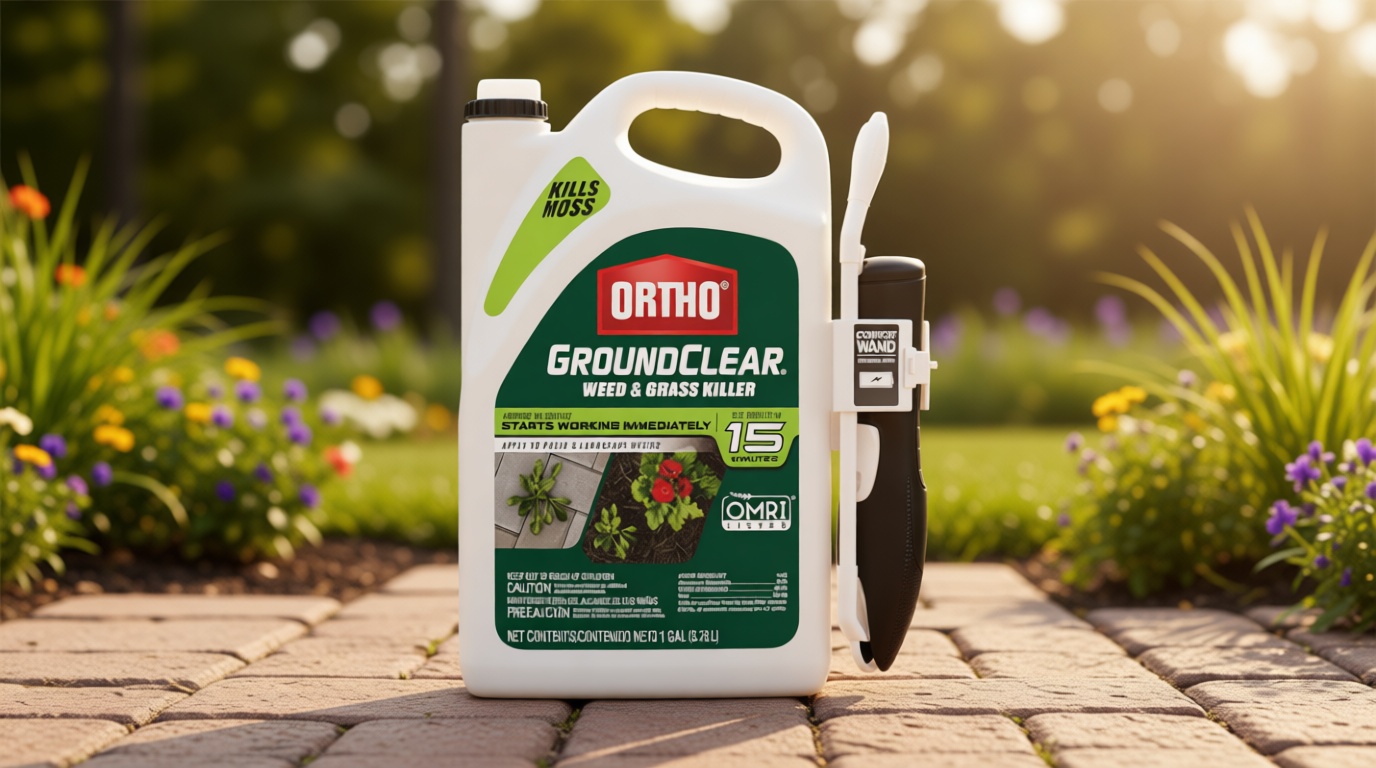 Ortho GroundClear Weed & Grass Killer with Comfort Wand - Kills Dandelions, Chickweed, Crabgrass, Moss & More, OMRI Listed, Ready-to-Use Grass and Weed Killer Spray, 1 gal.