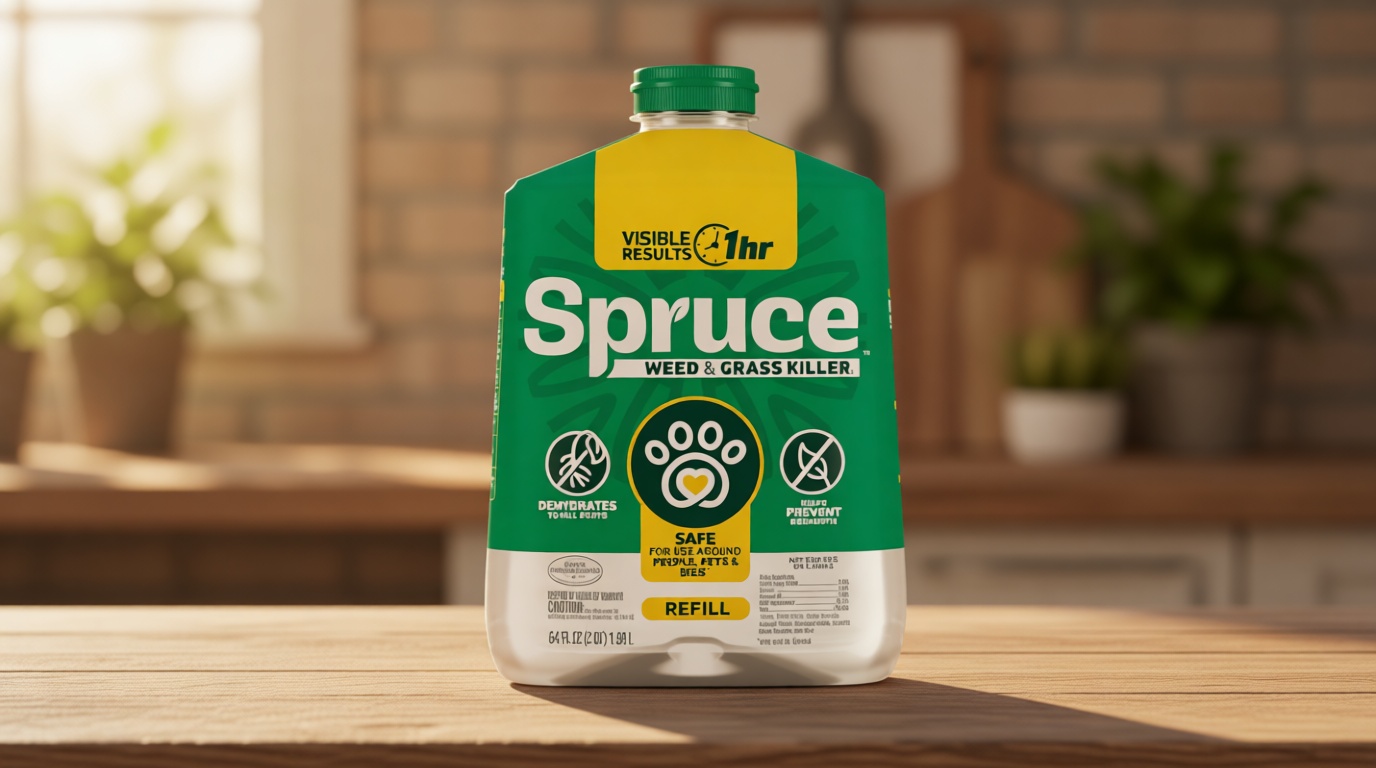 Spruce Weed Killer Refill - Versatile Weed & Grass Killer₃ for Flower Beds, Driveways & Mulch Beds - No Pour, No Mix, No Mess Refill - Kills Dandelions, Crabgrass & More (64 Oz)