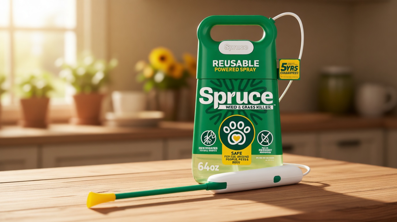 Spruce Weed Killer Spray - Snap & Spray Weed & Grass Killer₂ Powered Starter Kit - Reusable Sprayer with Wand for Spot-Treating Driveways, Gardens & More (64 Oz Bottle)