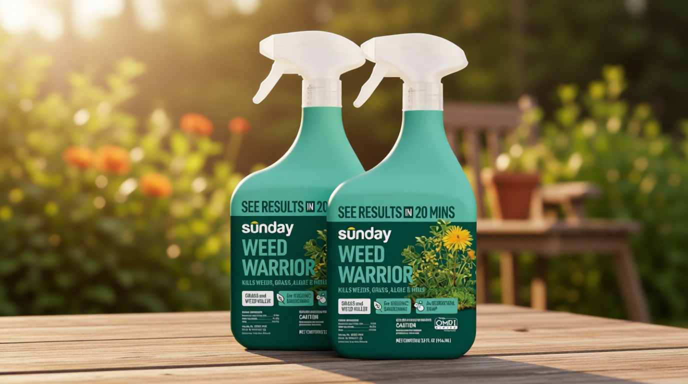 Sunday Weed Warrior, 32oz, 2 Pack - Grass & Weed Killer - Organic, Ready-to-Use Weed Killer Spray - Herbicide Spot Treatment - Kills Weeds, Grass, Algae and Moss