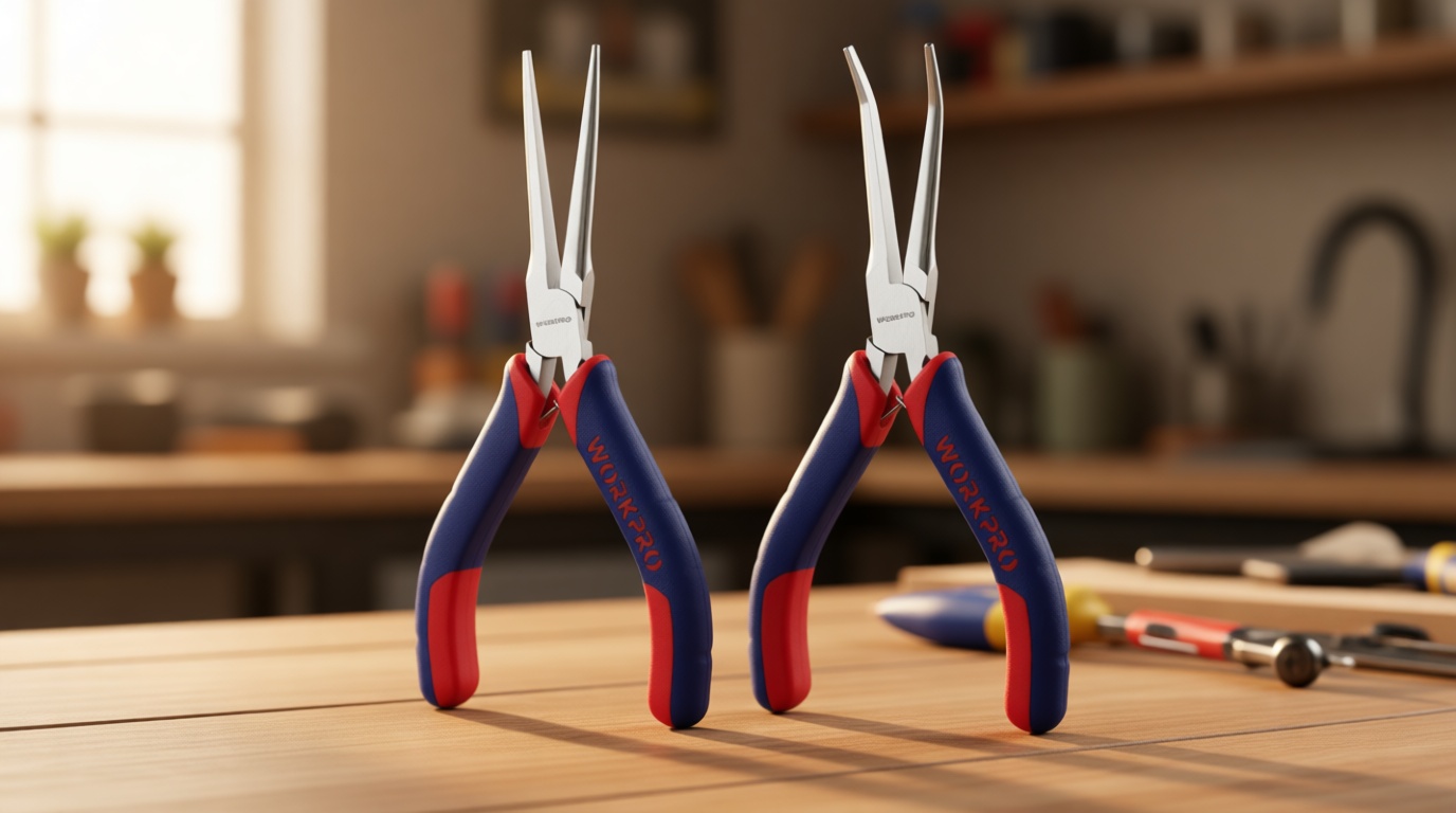 WORKPRO 2-Piece 6" Mini Needle Nose Pliers Set(Smooth Jaw), Long Nose Pliers, Bent Nose Pliers with Comfort Grip Handles, Jewelry Plier For Wire Wrapping, Handmade Craft, Jewelry Making Supplies