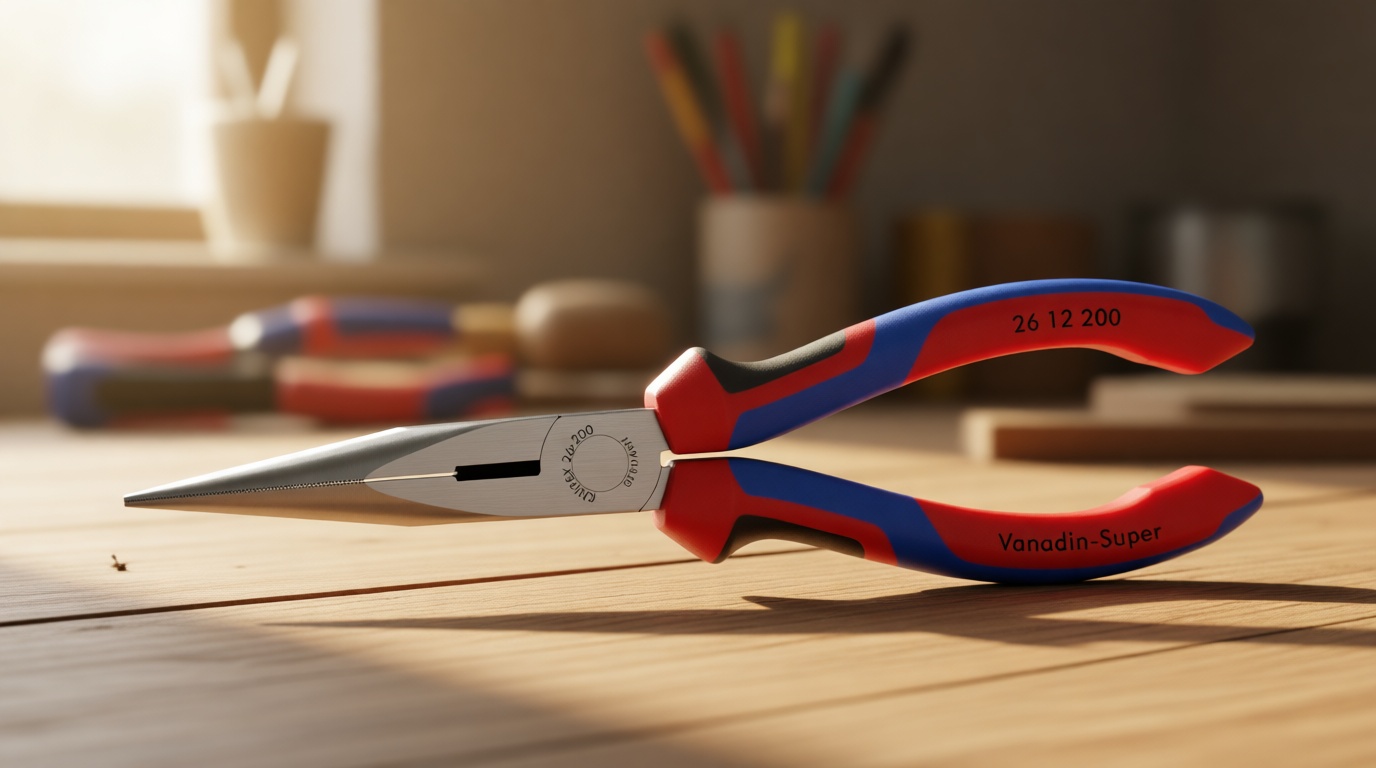 KNIPEX Tools - Long Nose Pliers With Cutter, Multi-Component (2612200), Multi-Colour, 8 inches