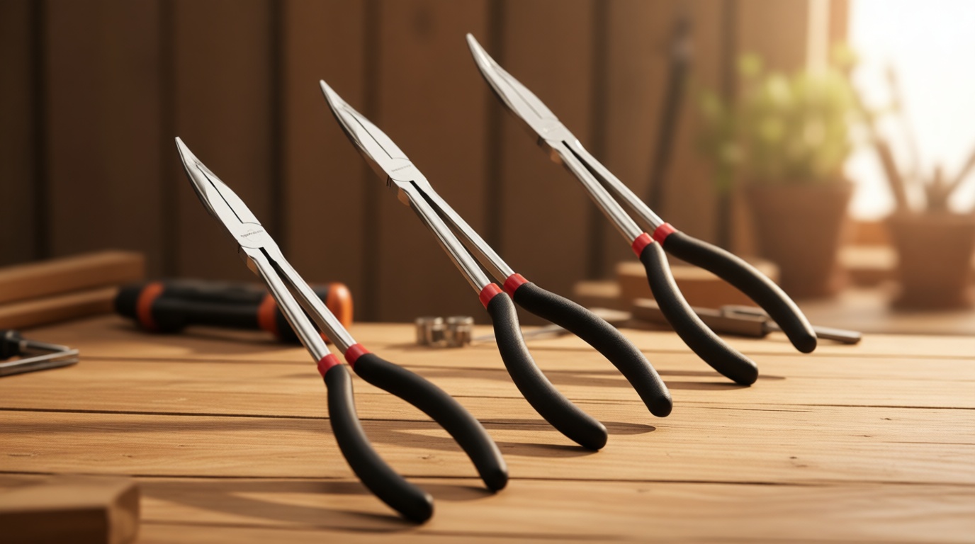 Amazon Basics Extra Long Reach Needle Nose Pliers Tool Set for Narrow Spaces, Versatile, 3-Piece, Black