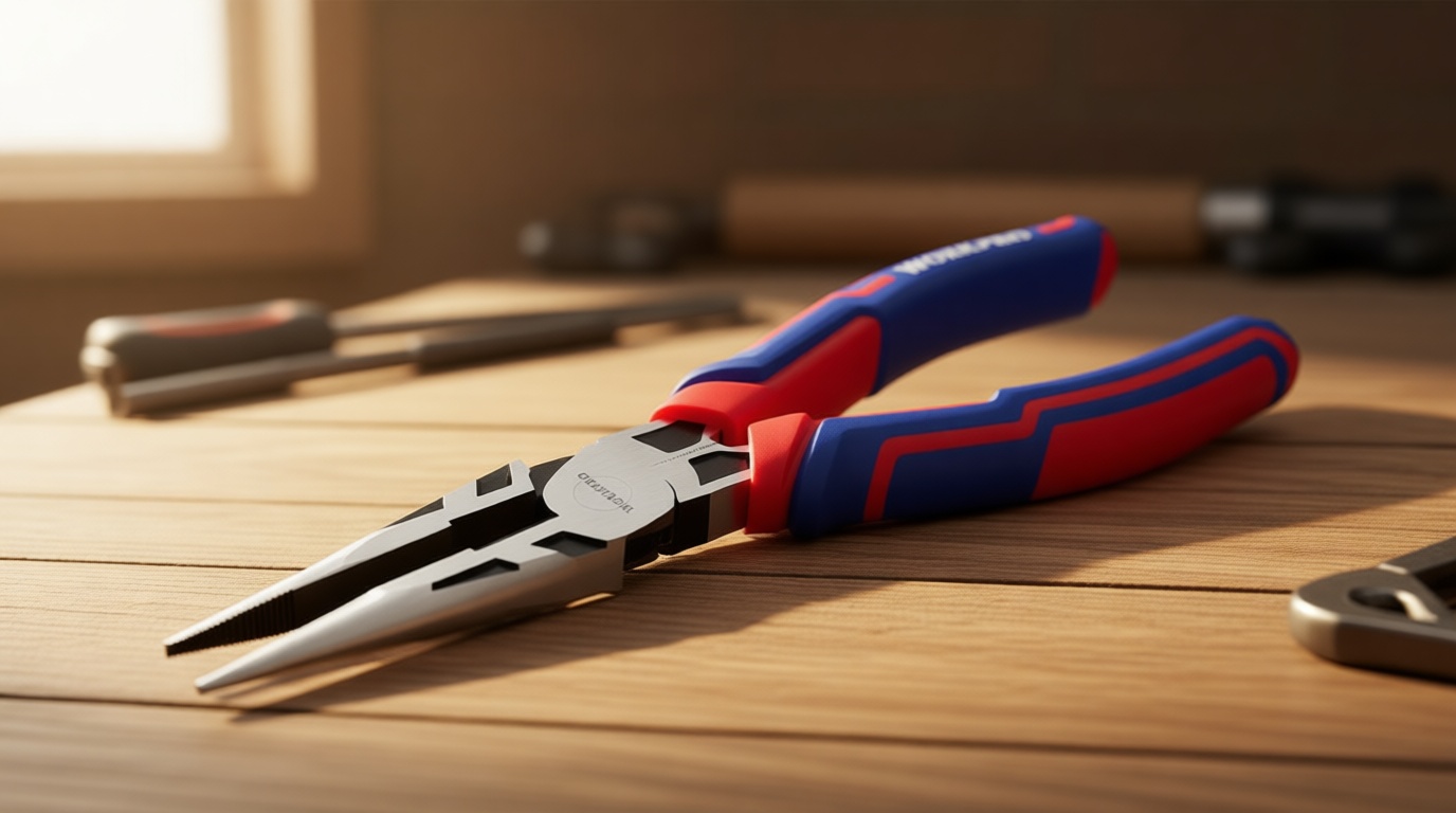 WORKPRO Premium 8” Needle Nose Pliers, Paper Clamp Precision, Heavy-Duty CRV Steel, Large Soft Grip with Wire Cutter, Long Nose Cutting Pliers, W031269