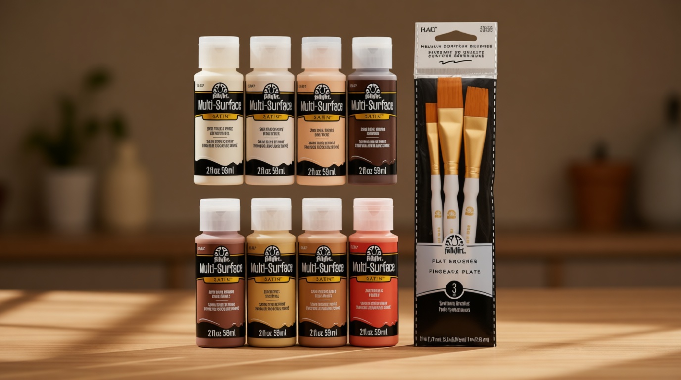 FolkArt Multi-Surface Skintone Acrylic Craft Paint Kit, 11 Piece Set Featuring 8 Satin Finsh Colors and 3 Premium Paintbrushes