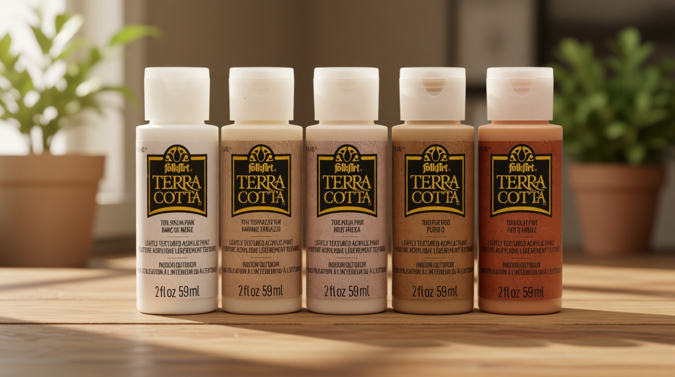FolkArt Terra Cotta Acrylic Paint Set of 5, Essentials 2 fl oz Assorted Matte Finish Colors