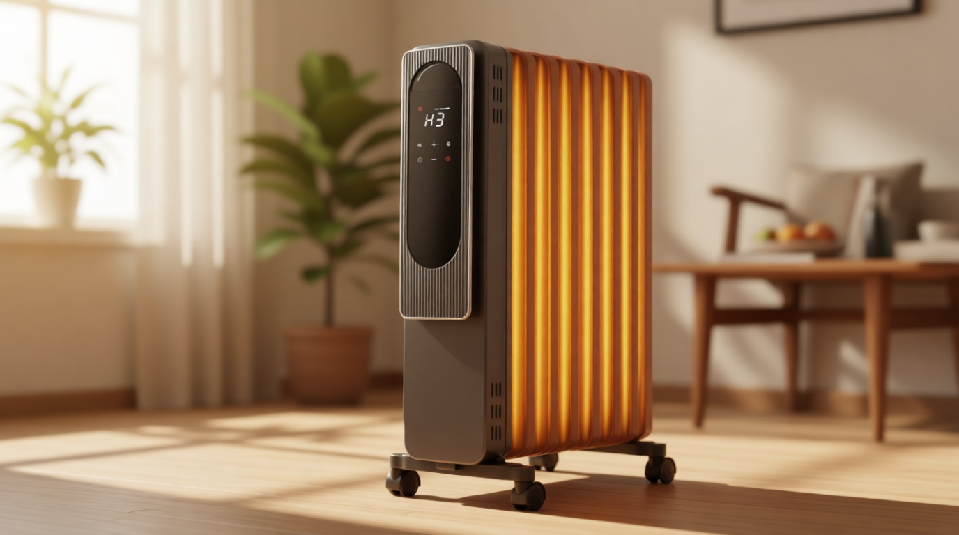 Hykolity Oil Filled Radiator Heater for Large Room, 1500W Electric Oil Space Heater with 7 Extra-Wide M-Shaped Fins, ECO Mode, 24H Timer, Power Memory, Overheat & Tip-Over Protection for Home Office