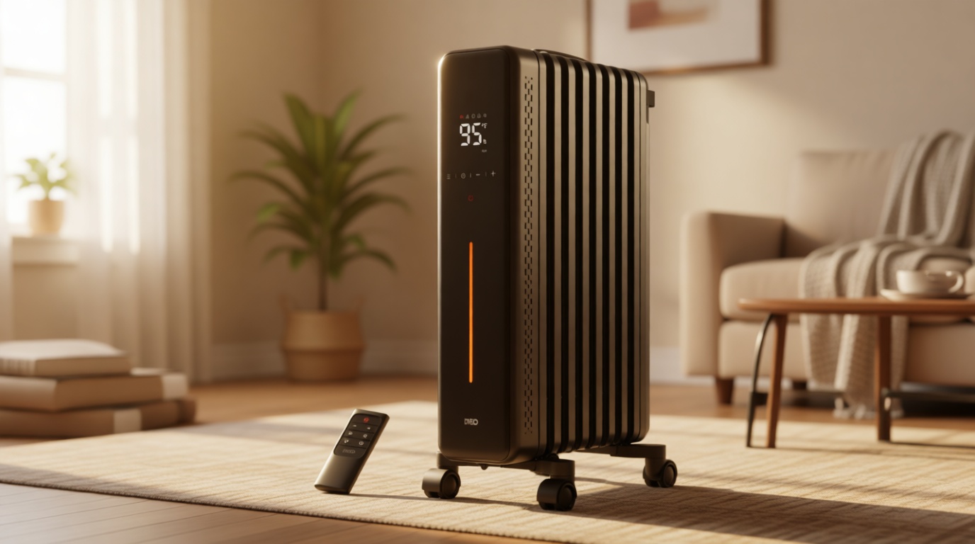 DREO Radiator Heater, 8 Safety Protection Oil Filled Radiator Heater for Indoor Use, 1500W Electric Heaters for Large Room, 8 Fins, with Remote, 4 Modes, Digital Thermostat, 24H Timer, Quiet