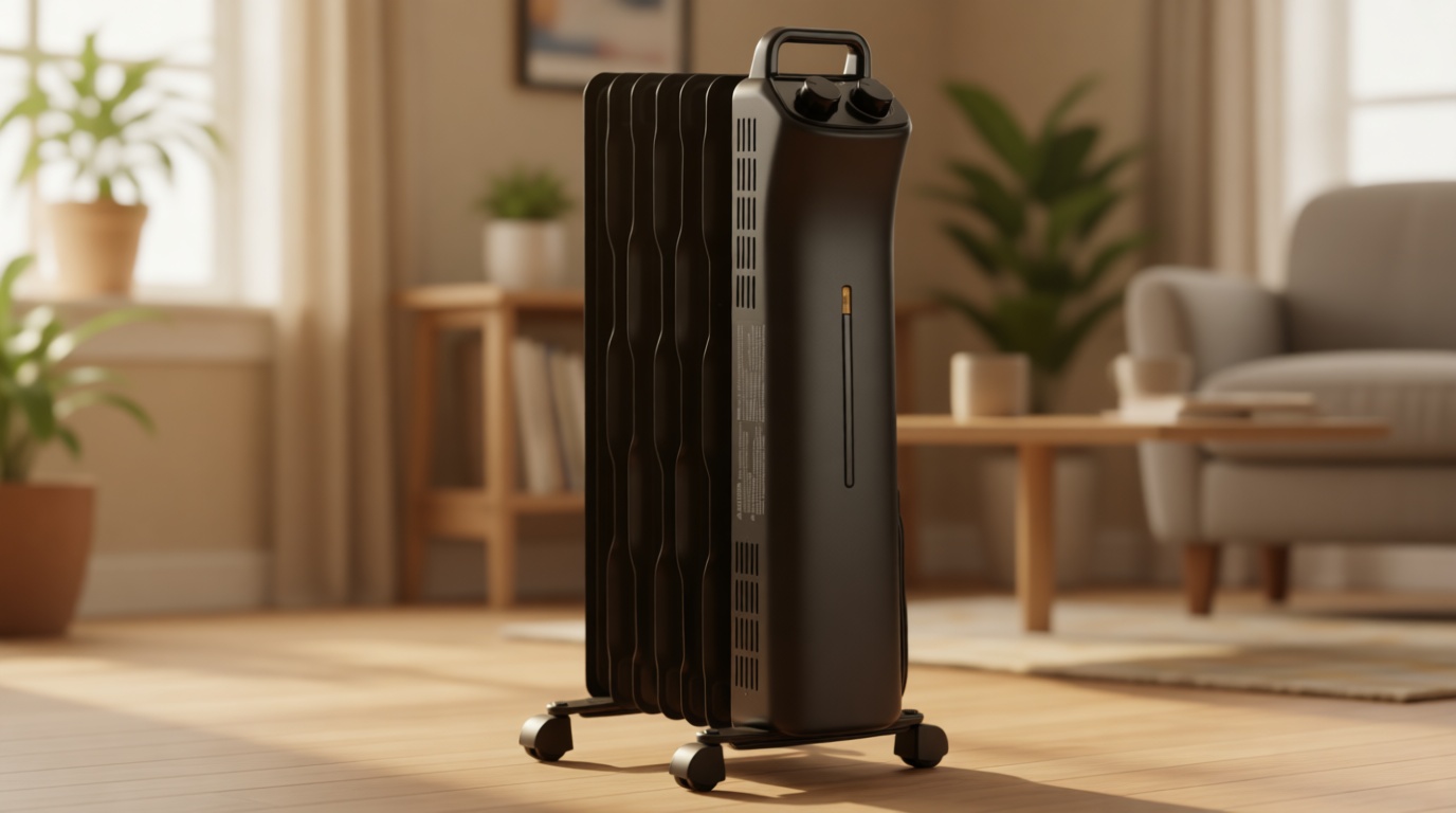 Amazon Basics Portable Oil Space Heater with 7 Oil-Filled Fins, 3 Heat Settings, Adjustable Thermostat, Tip-Over and Overheat Protection, ETL Safety Certificate, 1500W, Black
