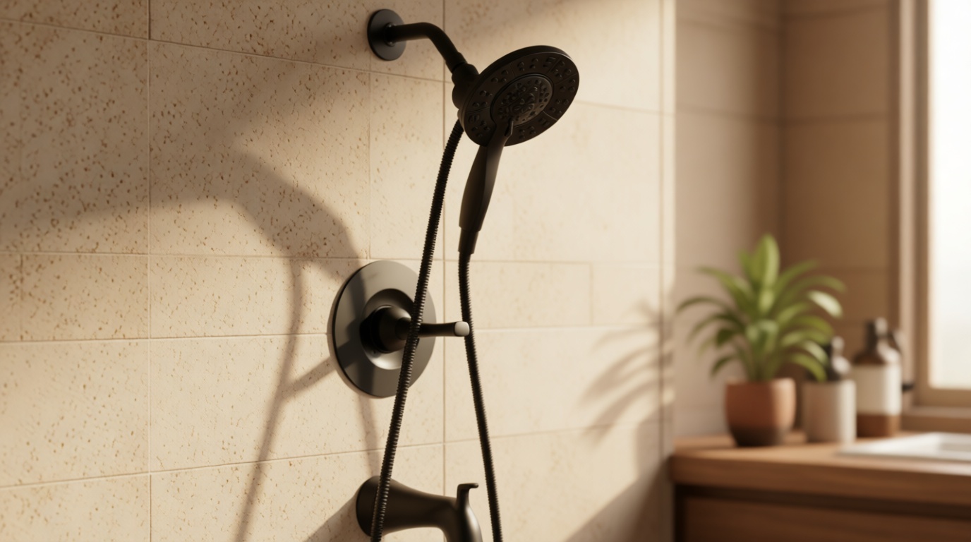 Delta Faucet Arvo 14 Series Single-Handle Tub and Shower Trim Kit, Shower Faucet with 4-Spray In2ition 2-in-1 Dual Hand Held Shower Head with Hose, Matte Black 144840-BL-I (Valve Included)