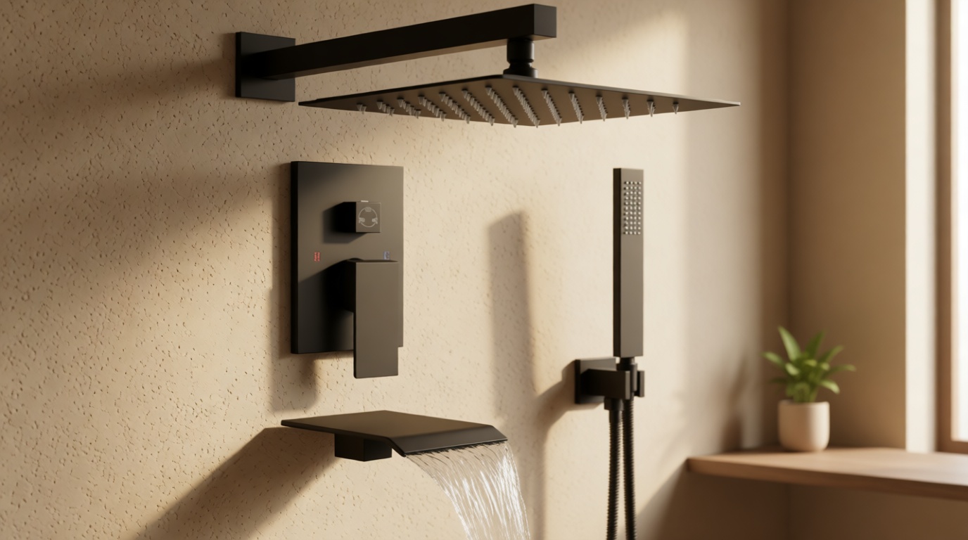 Midanya Rain Shower System with Tub Spout,Tub Shower Faucet Set with rainfall Shower Head and Handheld Spray,Wall Mount Tub Shower Combo Rough-in Valve Included,10 Inch Matte Black