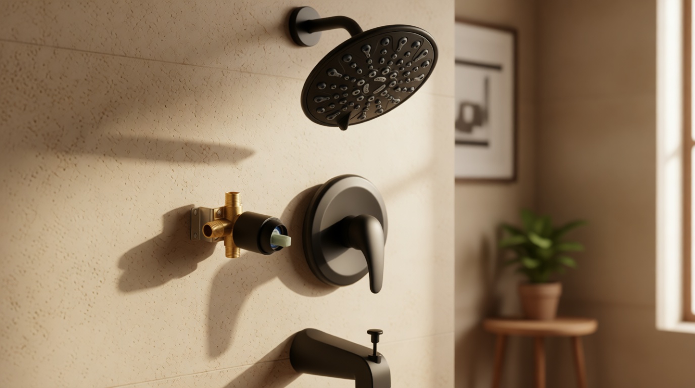 gotonovo Tub Shower Faucet Set Shower Head and Handle Set 6 Modes 6 inch Bathroom Trim Kit with Tub Spout High Pressure Shower System Combo with Valve Round Showerhead Matte Black