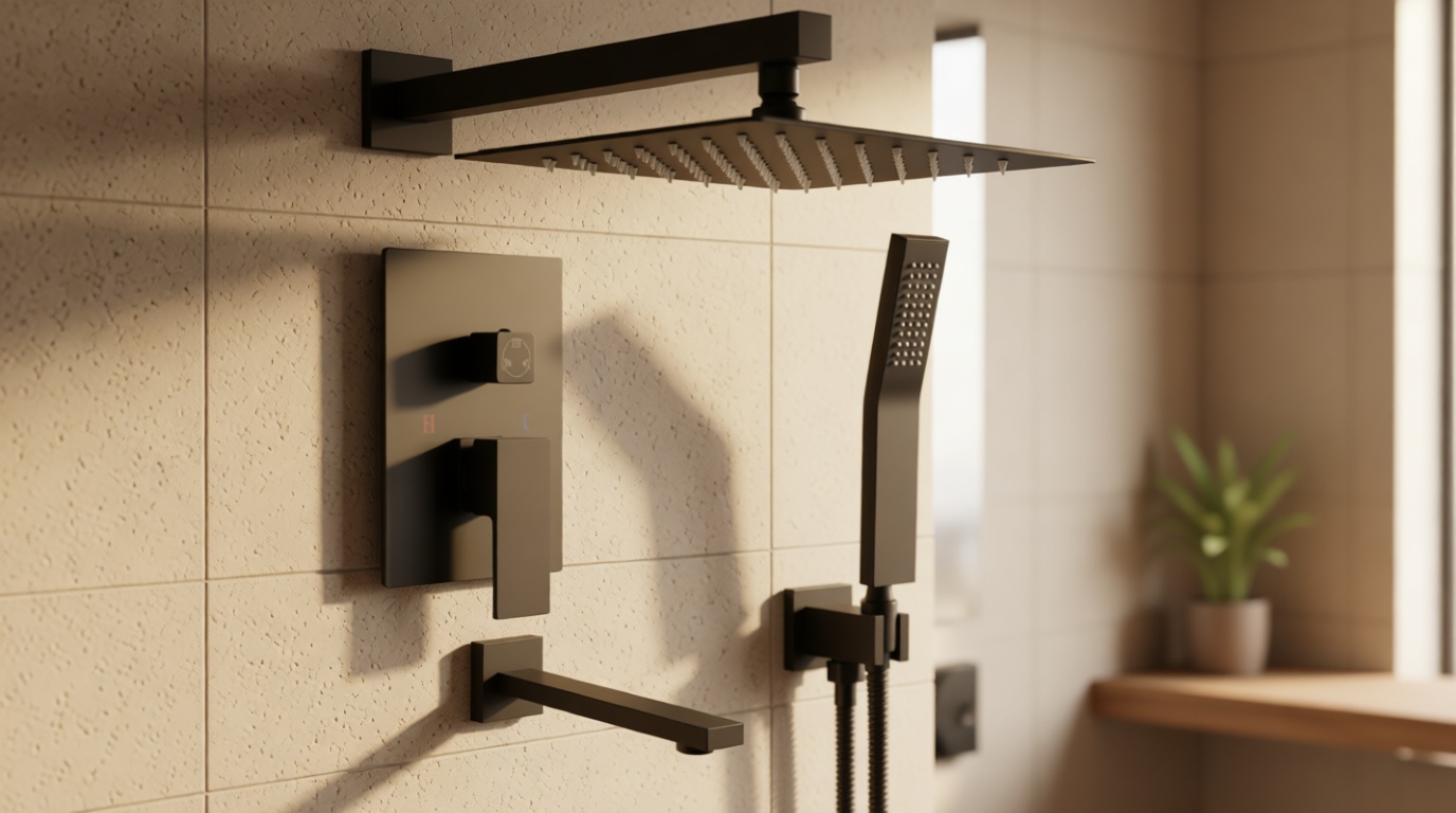 gotonovo Shower System with Tub Spout Wall Mounted Rain Shower Head and Handle Combo Shower Faucet Set with Valve, 10 Inch, Matte Black