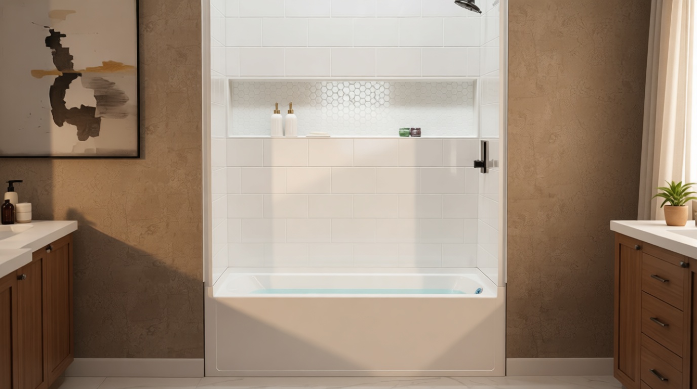 WOODBRIDGE 60” x 32” Four-Piece Direct-to-Stud Alcove Tub Surround with Right-Drain Hole Soaking Bathtub Combo in White
