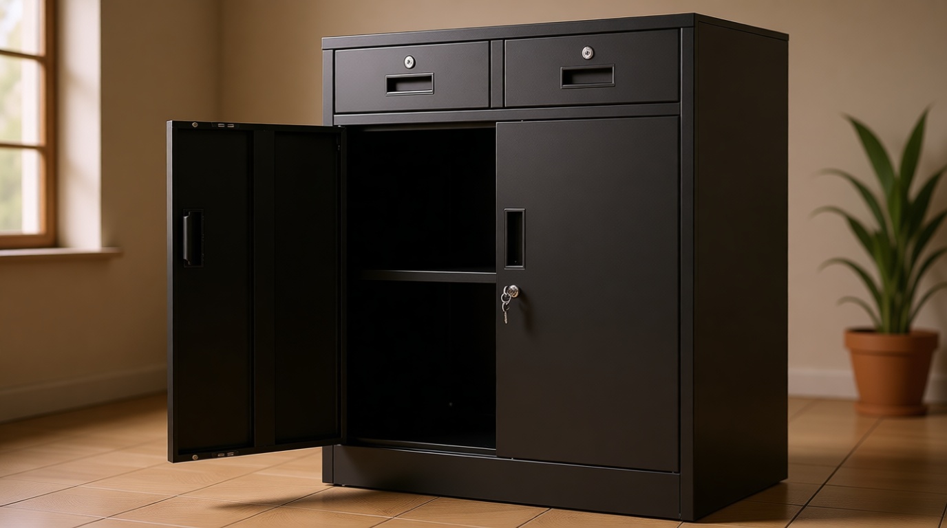 Wanfu Metal Storage Cabinet, 36" H Locking Storage Cabinet with 2 Drawers and Adjustable Shelf, Metal Cabinets for Office, Garage, Home-Black