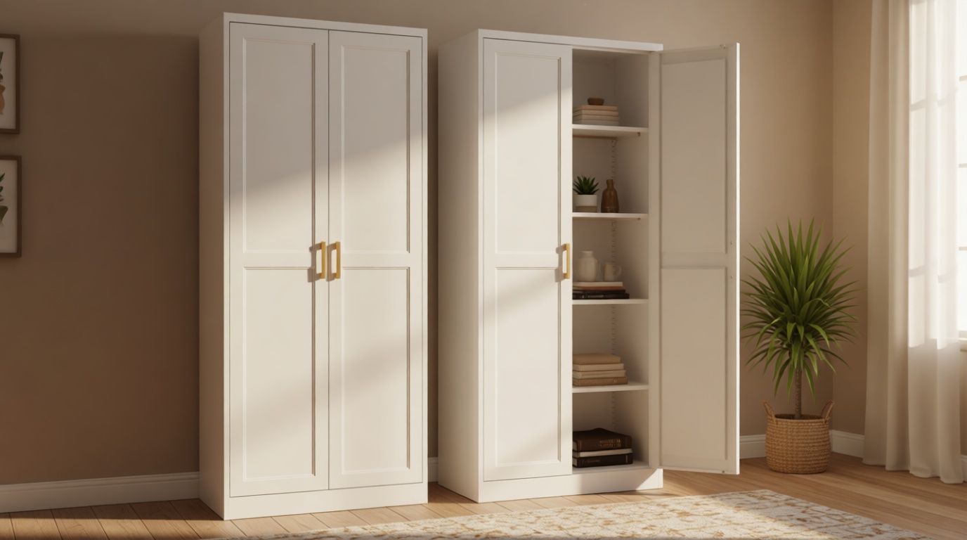 SteeLoong Kitchen Pantry Cabinet,71”White Metal Pantry Storage Cabinet with Doors and 4 Adjustable Shelves,Kitchen Cabinet with 2 Gold Handles,Tall Cabinet for Livingroom,Pantry, Bathroom,Kitchen Recycled Claim Standard 100