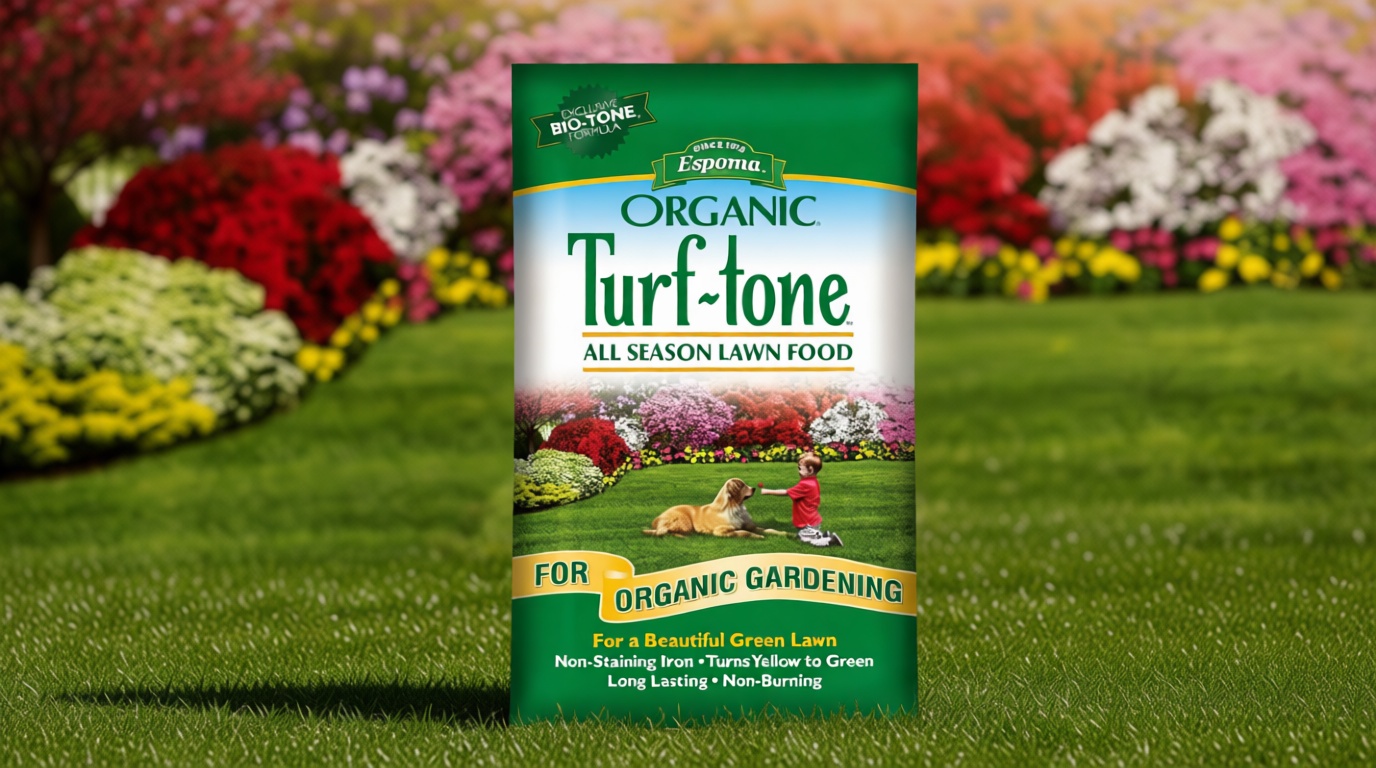 Espoma Turf-Tone All Season Organic Lawn Food with Iron & Exclusive Bio-Tone Formula - Slow Release Long Lasting Feeding for All Lawns - Granular Lawn Fertilizer for All Seasons - Made in USA, 28 lbs