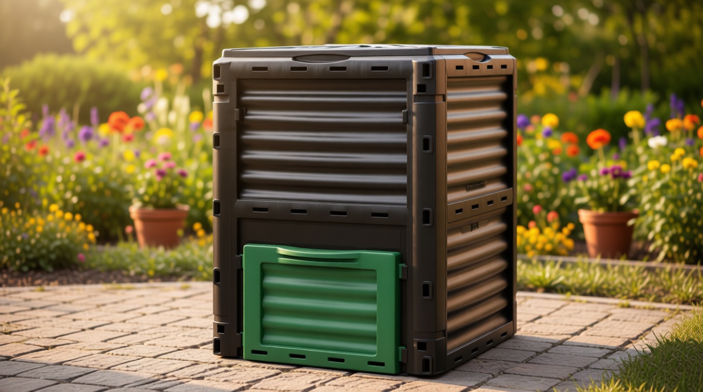 Goplus Compost Bin, 80 Gallon (300 L) Large Outdoor Composting Box w/Top Flip Latch-on Lid, Bottom Exit Door, BPA Free Material, Grass Food Trash Composter Barrel for Garden Yard, Easy Assembly