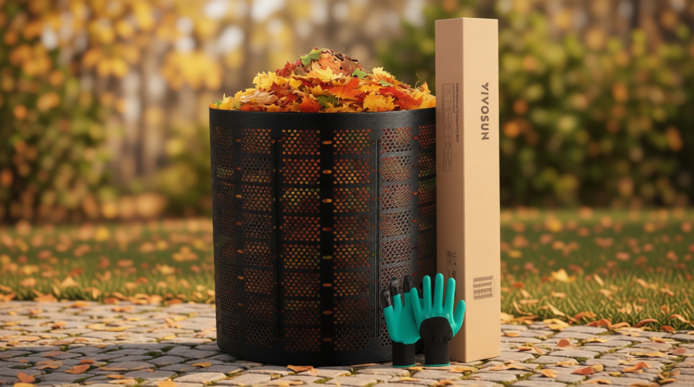 VIVOSUN 220 Gallon Outdoor Compost Bin, Expandable Composter, Easy to Setup & Large Capacity for Backyard, Lawn (Black with Gloves) Global Recycled Standard