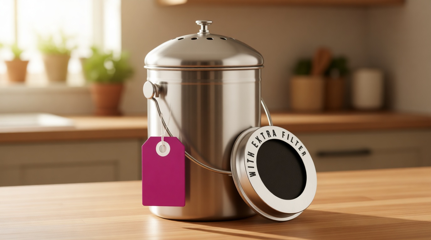 EPICA Countertop Compost Bin Kitchen | 1.3 Gallon | Odorless Composting Bin with Carbon Filters | Indoor Compost Bin with Lid | Stainless Steel Kitchen Composter for Food Scraps & Waste Recycling