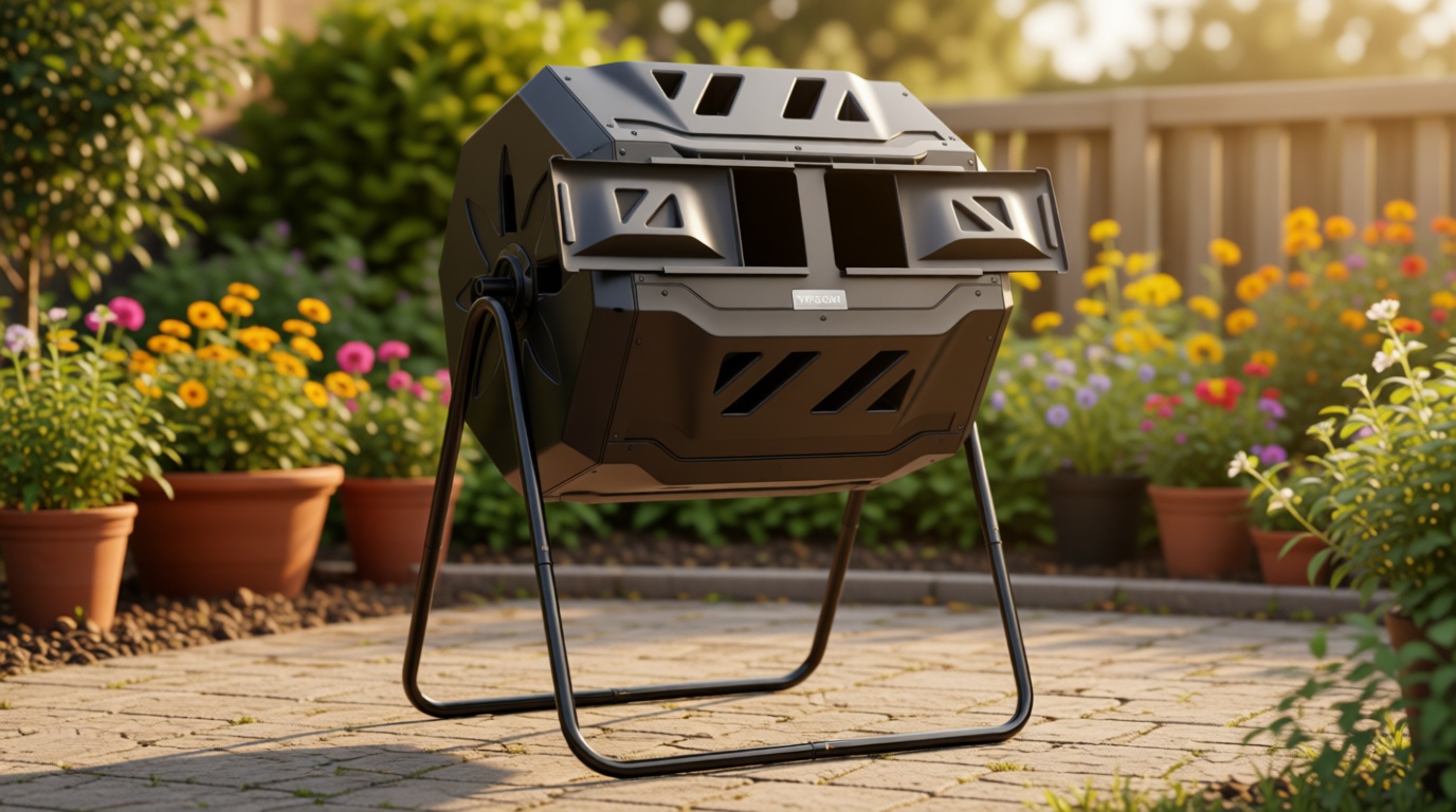 VIVOSUN Outdoor Tumbling Composter Dual Rotating Batch Compost Bin, 43 Gallon Black Door Global Recycled Standard