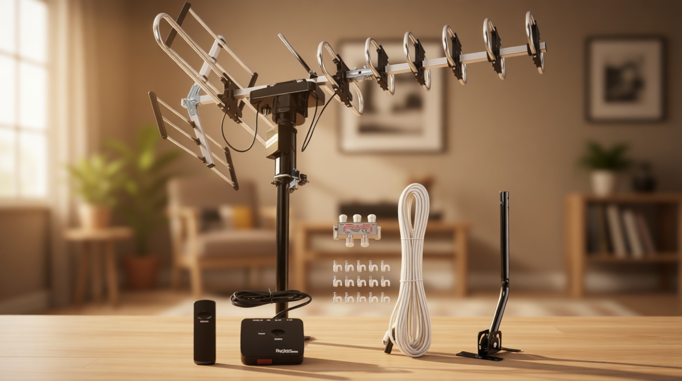 Five Star Outdoor Digital Amplified HDTV Antenna - up to 200 Mile Long Range,Directional 360 Degree Rotation,HD 4K 1080P FM, Supports 5 TVs Plus Installation Kit and Mounting Pole