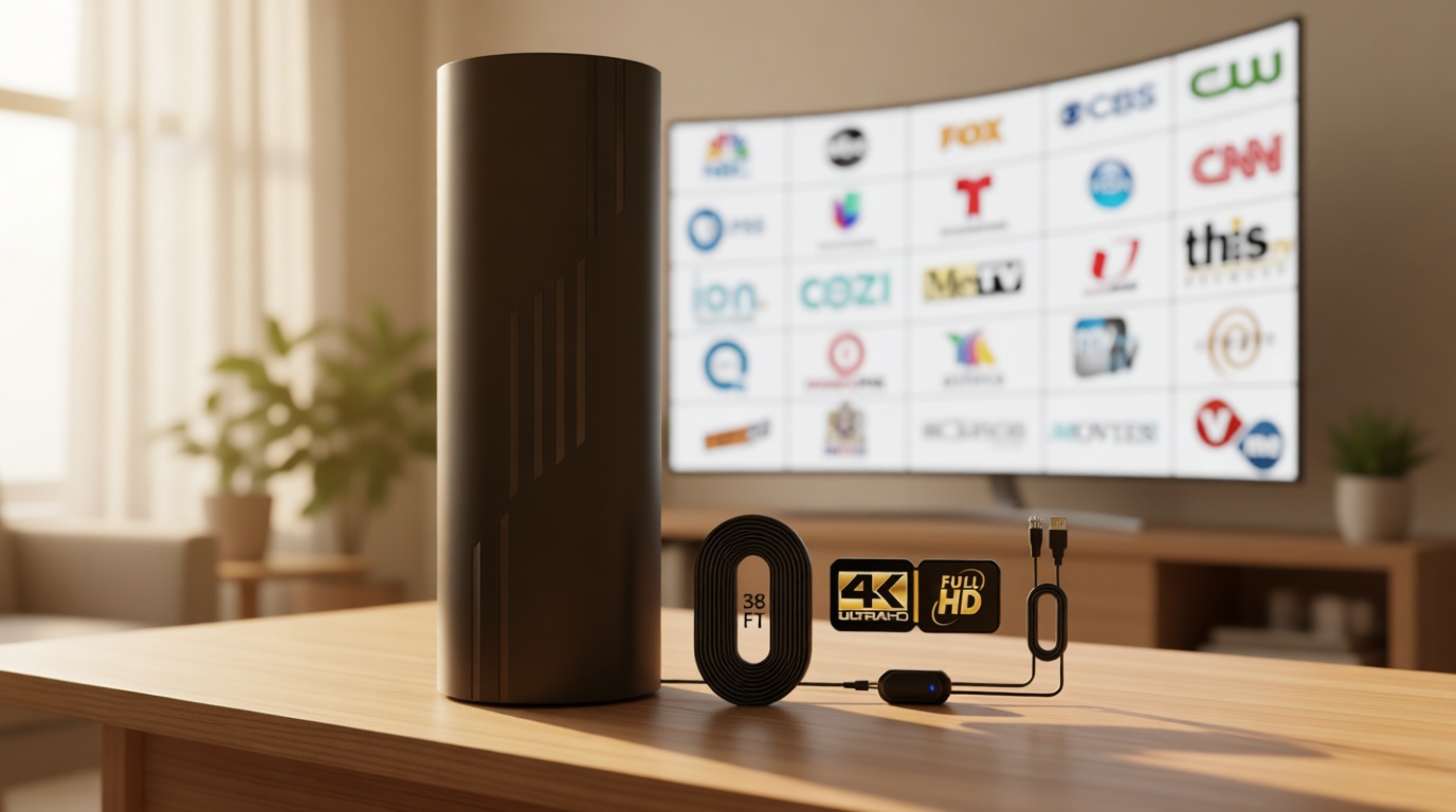 3600+ Miles Range TV Antenna,2026 Digital TV Antenna Indoor Outdoor with Strongest Amplifier, 360°Reception HD Antenna for Local Channels for Smart/Old TVs-38ft Coax Cable-Support 8K 4K 1080p ATSC 3.0