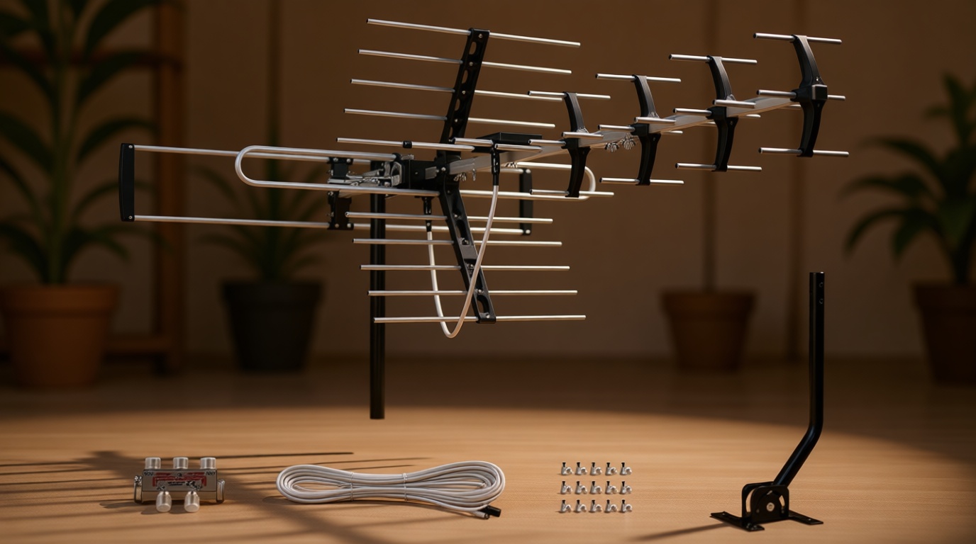 Five Star Outdoor HDTV Antenna up to 200 Mile Long Range, Attic or Roof Mount, Digital OTA Antenna for 4K 1080P VHF UHF Supports 4 TVs Installation Kit & J Mount, ATSC 3.0 Ready