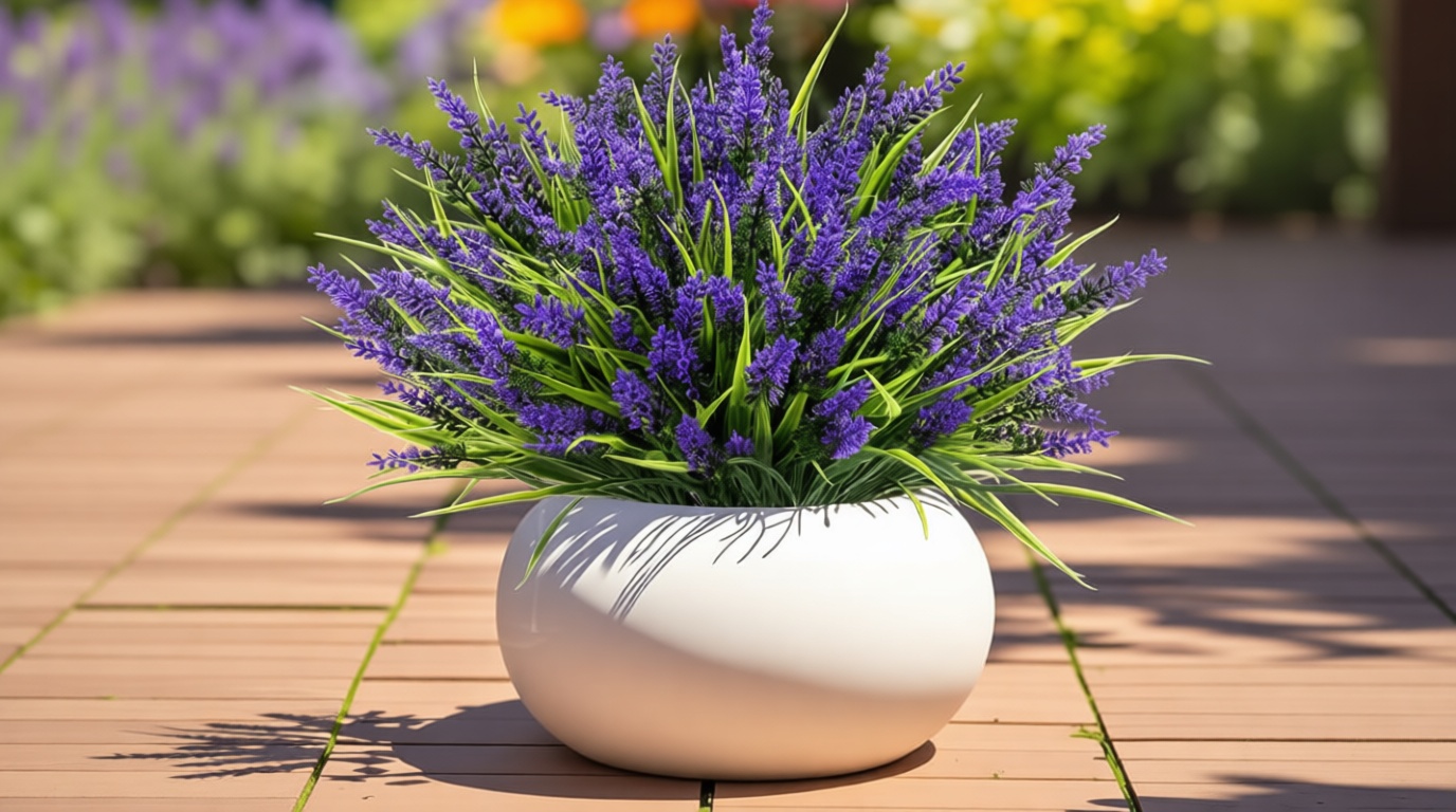 Geegoods Artificial Plants Flowers Outdoor – 24 Bundles UV Resistant Faux Lavender Flowers with Monkey Grass for Garden Porch Window Patio Hanging Planter Decor