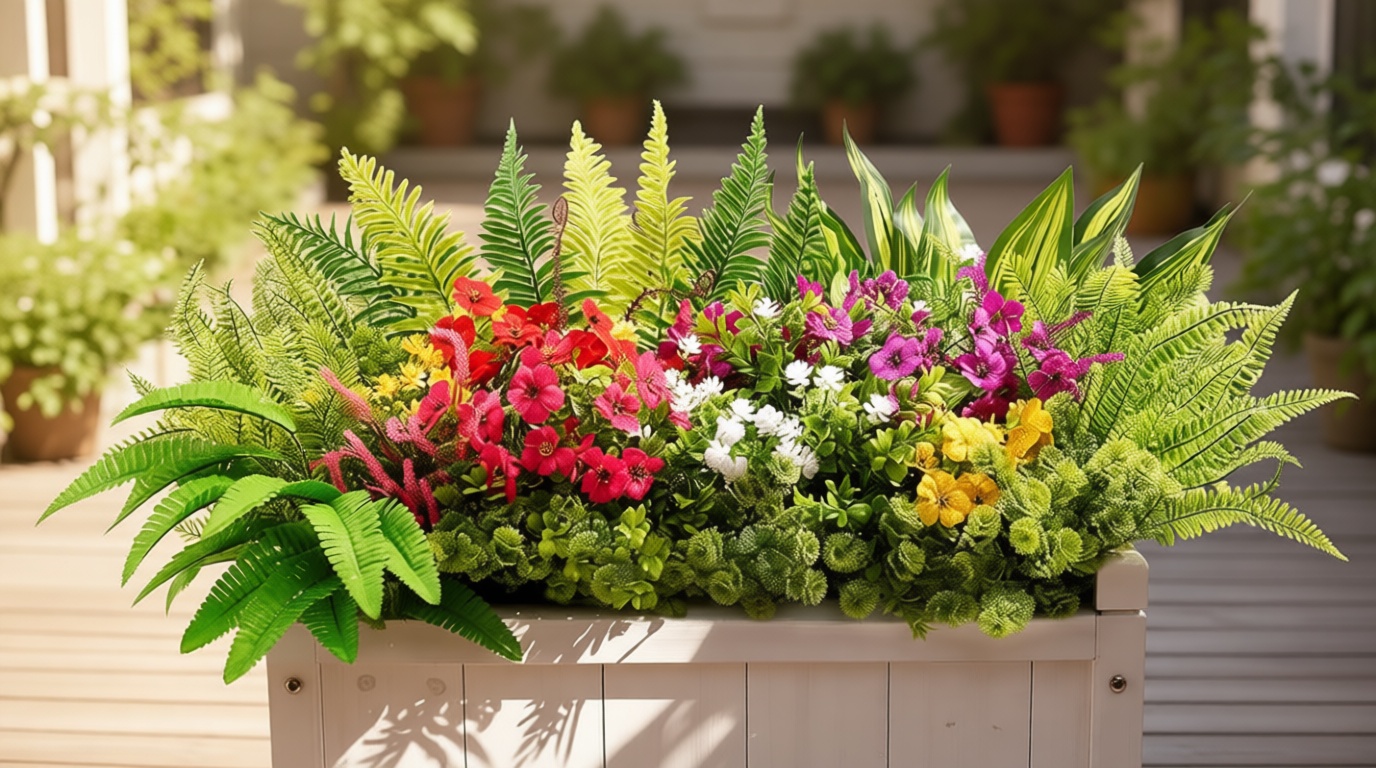 Alupssuc 24 Pcs Artificial Plants Flowers for Outdoors, Realistic Faux UV Resistant Greenery & Silk Flowers,Fake Plastic Shrubs Stems No Fade for Indoor Outside Garden Patio Spring Planter Home Decor