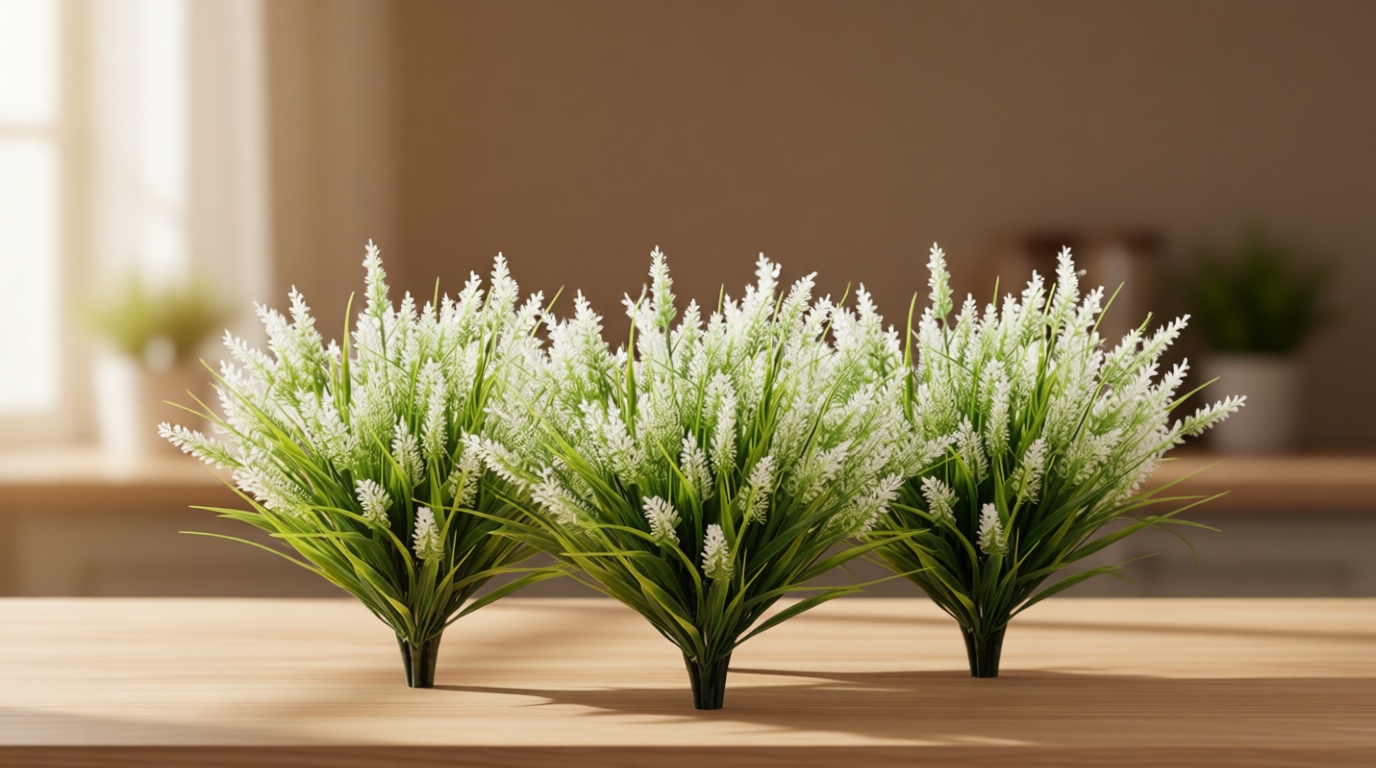 16 Bundles Artificial Plants Outdoor, UV Resistant Fake Lavender & Monkey Grass, Realistic Plastic Faux Plants for Balcony, Patio, Porch Greenery Decor, Planter Filler(White)