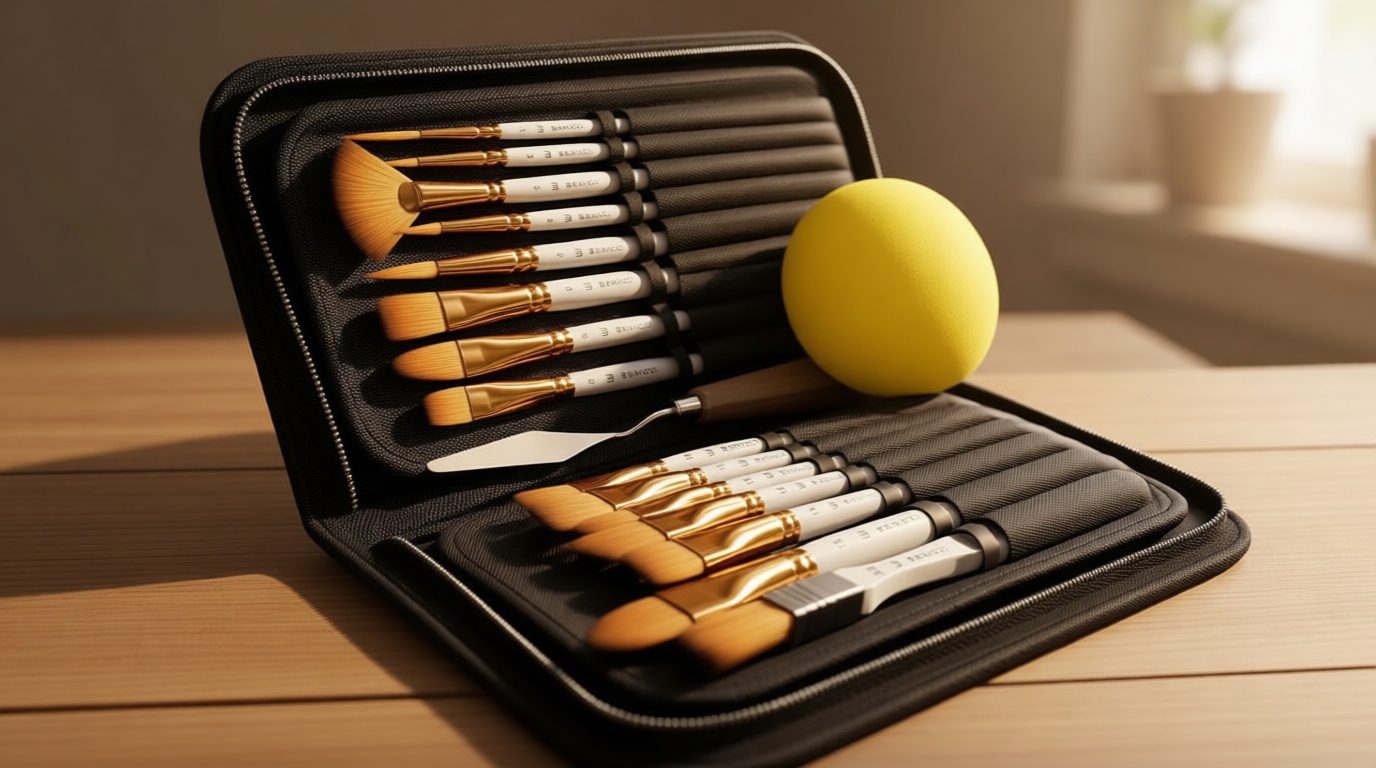 Artist Paint Brush Set of 18 - Includes Spatula Palette Knife, Sponge & Organizing Case - Premium Paint Brushes for Acrylic Painting, Watercolor, Oil - Perfect for Kids, Adults or Professionals