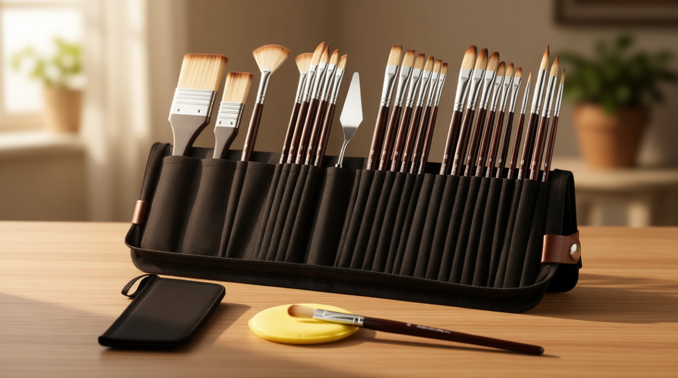 REDSHELL 26pcs Paint Brush Set, Travel Watercolor Acrylic Paint Brushes with Flat, Filbert, Fan, Dagger, Cat Tongue, Round, Palette Knife, Professional Paintbrush Kit for Artist, Oil, Face Painting