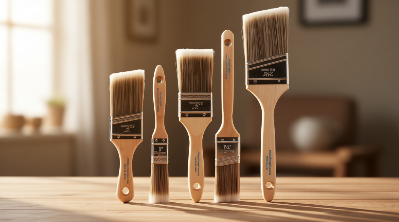 Pro Grade Paint Brushes, 5-Piece Paint Brush Set, Flat & Angle Brushes for Walls, Trim, Cabinets, Interior & Exterior Latex and Oil Paints, Stains