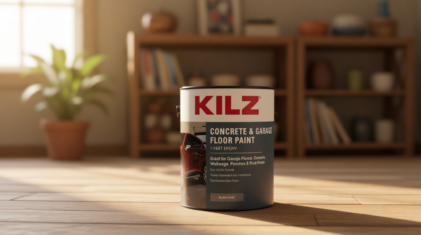 KILZ 1-Part Epoxy Acrylic Concrete & Garage Floor Paint, Slate Gray, Satin, Interior/Exterior Concrete Paint for Basement Floors, Porches, Driveways & Pool Decks, 1 Gallon