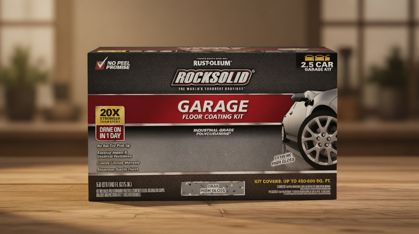 Rust-Oleum 293513 RockSolid Polycuramine Garage Floor Coating, 2.5 Car Kit, High Gloss Gray, 1 Count (Pack of 1)