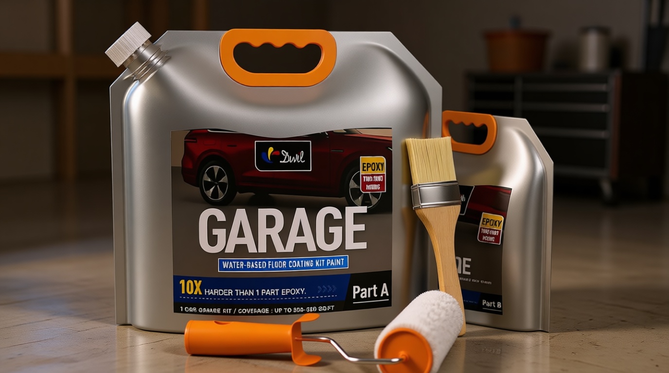 DWIL Garage Floor Epoxy Kit, Garage Floor Paint with Tools, Epoxy Coating for Concrete - High Gloss, Water-based, Low Odor - 1 Car Kit, Light Gray