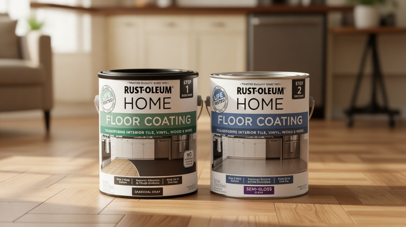 Rust-Oleum 367604 Home Interior Floor Coating Kit, Semi-Gloss Charcoal Gray