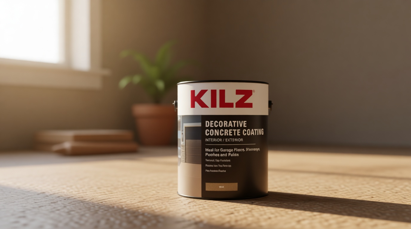 KILZ Decorative Concrete Coating, Slip-Resistant Tan Paint with Stone-Like Speckled Finish, Interior/Exterior Use on Garages, Patios, Driveways, Pool Decks & Walkways, 1 Gallon