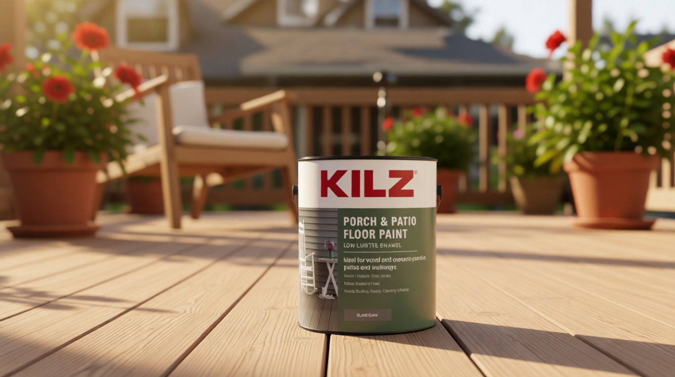 KILZ Low-Lustre Enamel Porch & Patio Latex Floor Paint, Interior/Exterior, Slate Gray, 1 Gallon