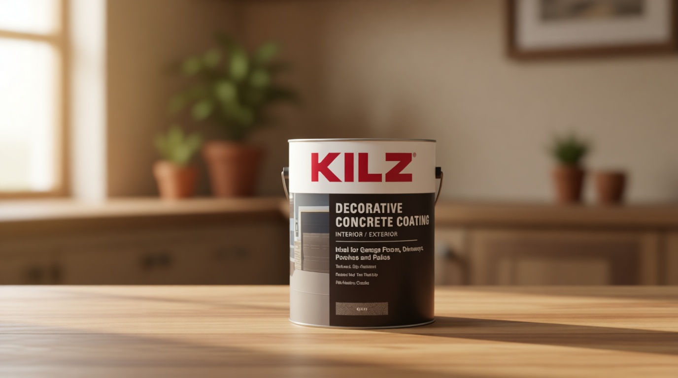 KILZ Decorative Concrete Coating, Slip-Resistant Gray Paint with Stone-Like Speckled Finish, Interior/Exterior Use on Garages, Patios, Driveways, Pool Decks & Walkways, 1 Gallon